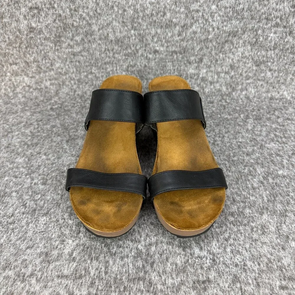 ✅Womens 8.5 AGAPE COLLECTION Platform Sandals Black Wedge Studded Faux Leather - Picture 3 of 11